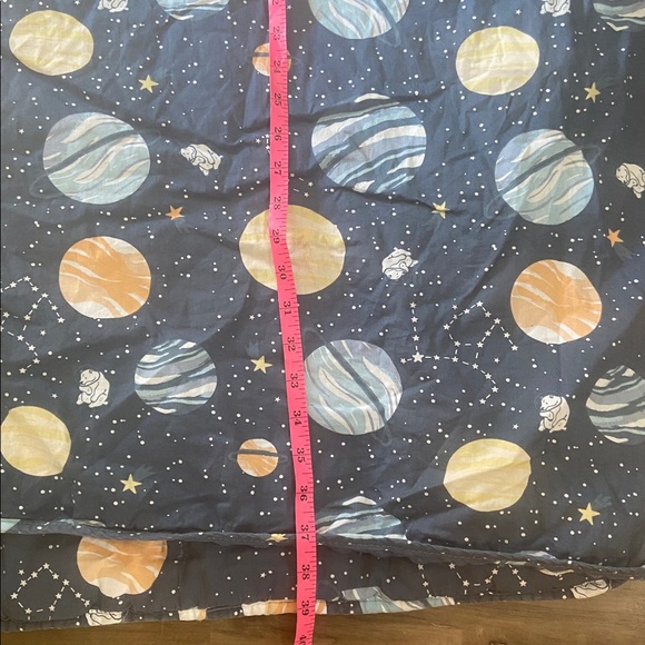 Space Planet Print Kids Sleeping Bag - Navy with Blue & Orange Planets - Picture 2 of 4